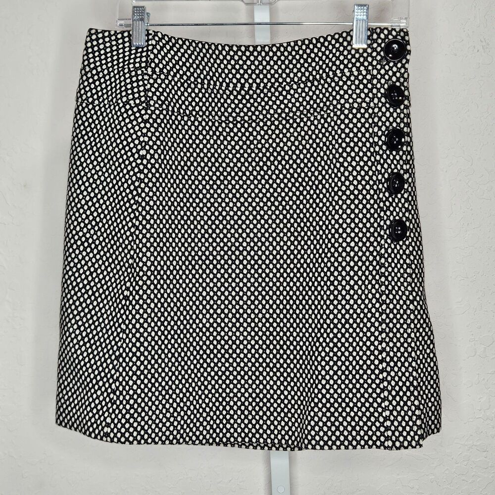 Talbots Petites Wool Skirt Black White Polka Dot Button Detail‎ Lined Size 8P